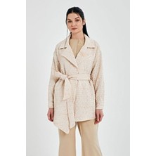 Jakarlı Kendinden Desenli Ceket