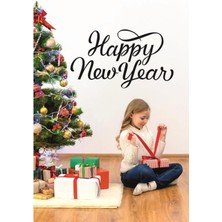 Happy New Year Temalı Vitrin Cam Sticker Dekorasyon 90 x 50 Model 3 Siyah