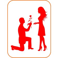 Çiçekli Teklif Sevgili Oto Sticker 18X15 cm Kırmızı
