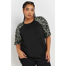 Büyük Beden Kısa Kollu Bisiklet Yaka Baskılı T-Shirt 303734