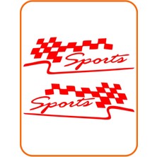 2 Adet Sports Far Üstü Veya Kaporta Sticker - Sağ ve Sol 30X10 cm Kırmızı