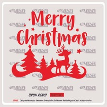 Merry Cristimas Yavru Ceylan Yılbaşı Sticker Süs Cam Kar Tanesi Yapıştırma