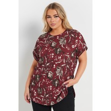 Büyük Beden Kısa Kollu Bisiklet Yaka Baskılı T-Shirt 303841