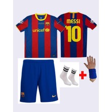 Barcelona Lionel Messi 2011 Sezon  Şampiyonlar Ligi Çocuk Forma Takımı 4 Parça Forma Şort Çorap Bileklik Hediye