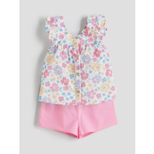 Lc Waikiki Yeni Sezon Kare Yaka Çiçekli Kız Bebek Bluz ve Şort 2'li