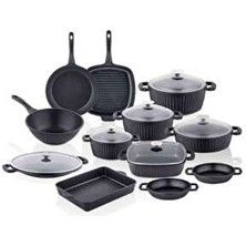 Valeriya Döküm Cam Kapak 18 Parça Çeyiz Seti Siyah