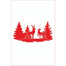Yılbaşı Agacı Geyikler E-01 - Duvar Sticker 39X22CM - Oto Sticker