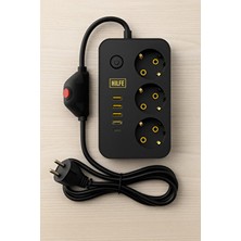 Hilfe Akım Korumalı Smart 2 Metre Uzunlukta 3'lü Priz + 4 USB Girişi + Anahtar Özellikli Siyah