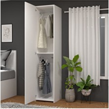 Mobilique Retro-3 Beyaz Suntalam Malzemeden Yapılmış Tek Kapaklı Modern Gardırop 208 cm Yükseklik