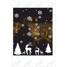 Yılbaşı Süslemesi Sticker Çam Kar Geyik 65 Parça Set