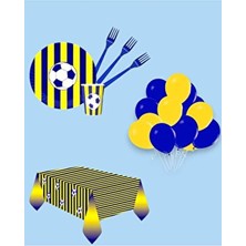 Evabrite Sarı Lacivert Parti Seti 8 Kişilik Çocuklara Taraftar Temalı Doğum Günü Konsepti