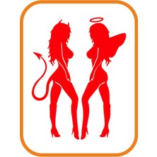 Seksi Melek ve Şeytan Oto Sticker 20X16 cm Kırmızı