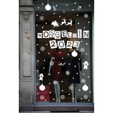 Hoşgeldin 2025 Yılbaşı Happy New Year Sticker Süsü Yeni Yıl Parti Cam Noel Ağacı Kar Tanesi Model 4