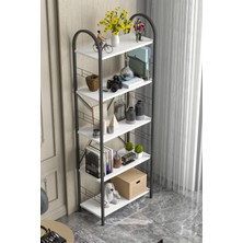 Kitaplık 5 Raflı Çok Amaçlı Raf Kitaplık Çiçeklik Dekoratif Düzenleyici Beyaz 7071