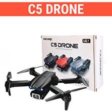C5 Drone Katlanabilir Çift Kameralı Çanta-Yedek Pervane-Şarj Kablosu 1800 Mah Batarya
