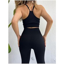 Bikini Mayokini Dünyası Luxury Leggy Gym Set Siyah Renkli Dokuma Kumaşlı Kadın