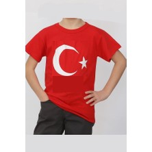 Tangara Dizayn Ay Yıldız Baskılı Çocuk Tişört Kırmızı