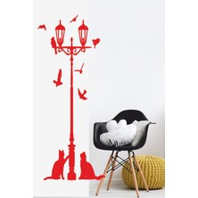 Sokak Lambası Kuşlar ve Kediler Duvar Sticker - Home Sticker - Duvar Sticker 115X50