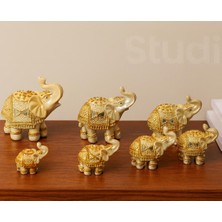 Lüks Motif Işlemeli Feng Shui 7’li Şans Bereket Fil Heykeli Biblo Seti Ev Ofis Yeni Yıl Hediyesi 2