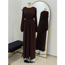 Navra Acı Kahve Omzu Tünel Detaylı Elbise 5063