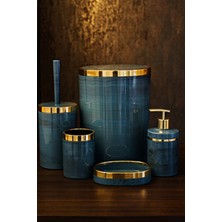 Makri Home Şık Tasarımlı 5 Parça Akrilik Banyo Seti Yeşil Mermer Desen Altın Renk Detaylarla Kolay Temizlik