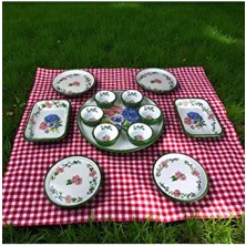 4 Kişilik Orta Boy Desenli Emaye Kahvaltı Seti,sunum,kahvaltı Tabağı, Reçellik,zeytin, Peynir Tabağı