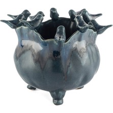 Kuşlu Lacivert Seramik Vazo 28 cm