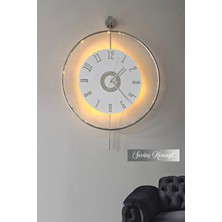 Led'li Gümüş Izmir Kristal 24 Tiktok (Orta Boy 40 x 60 Cm), Modern Dekoratif Metal Duvar Saati