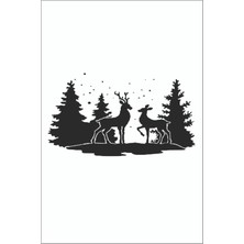 Yılbaşı Agacı Geyikler E-01 - Duvar Sticker 39X22CM - Oto Sticker