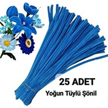 Çiçek Yapımına Uygun 25 Adet Saks Mavi Şönil 30 cm 6 mm Butik Tüylü Tel