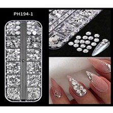 Tırnak Süsleme Taşı Seti - 12'li Kutu Gümüş Renk