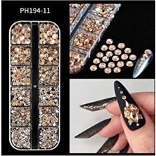 Gold Renk Tırnak Süsleme Taşı Seti - 12'li Kutu