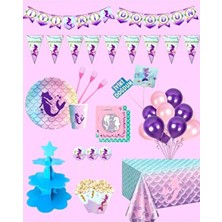 Evabrite Deniz Kızı Doğum Günü Parti Seti 16 Kişilik Pembe Renkli Masa Süsleri ve Balonlar
