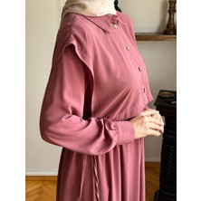 Navra Koyu Gül Kurusu Yelekli Medine Ipeği Elbise 5065