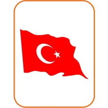Dalgalanan Ay Yıldız Hilal Bayrak Oto Sticker 10X8 cm Kırmızı