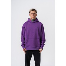 Erkek Respire Yazı Detaylı Kapüşonlu Basic Oversize Hoodie Lila