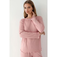 Hiccup Kadınlar Yumuşak Dokulu Rahat Kesim Uzun Kollu Pijama Takımı Toz Pembe