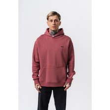 Erkek Respire Yazı Detaylı Kapüşonlu Basic Oversize Hoodie Gül