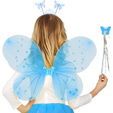 Mustran Mavi Kelebek Erkek-Kız Seti – 50 cm Kelebek Kanadı, Taç ve Asa