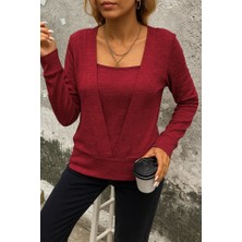 Nidam Butik Kadın Uzun Kollu Kruvaze Yaka Kol ve Etek Ucu Manşet Detay Yumoş Bluz