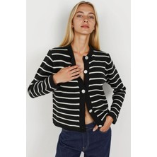 Hiccup Kadın Düğmeli Şeritli Hırka Siyah