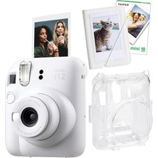 Instax Mini 12 Beyaz Fotoğraf Makinesi + 10'lu Film Mini Albüm ve Şeffaf Kılıf Seti