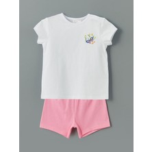 Lc Waikiki Yeni Sezon Bisiklet Yaka Baskılı Kız Bebek Tişört ve Şort 2'li