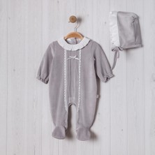 Nervürlü Yakası Fırfırlı Şapkalı Bebe Kız Tulum