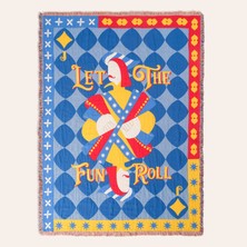 Novelas Saçaklı Jakarlı Pamuk Koltuk Şalı 137X180 cm Mavi