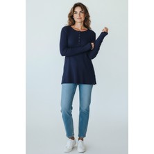 Kadın Yaka Düğme Detaylı Mevsimlik Bluz