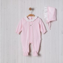 Nervürlü Yakası Fırfırlı Şapkalı Bebe Kız Tulum