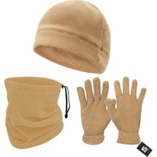 3'lü Kışlık Set Polar Bere, Eldiven, Boyunluk -  Warm - Kum - (SBLN.008)