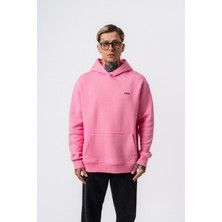 Erkek Respire Yazı Detaylı Kapüşonlu Basic Oversize Hoodie Pembe