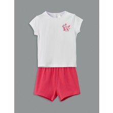 Lc Waikiki Yeni Sezon Bisiklet Yaka Baskılı Kız Bebek Tişört ve Şort 2'li